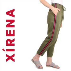📸 ✨ Trendy Xirena Rex Pants in Army Green with Red & Blue Strip
